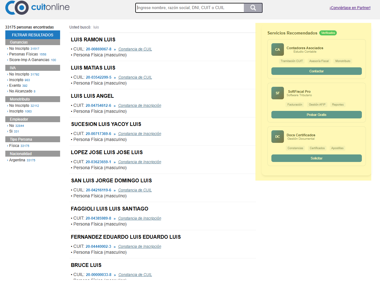 Listado de búsqueda